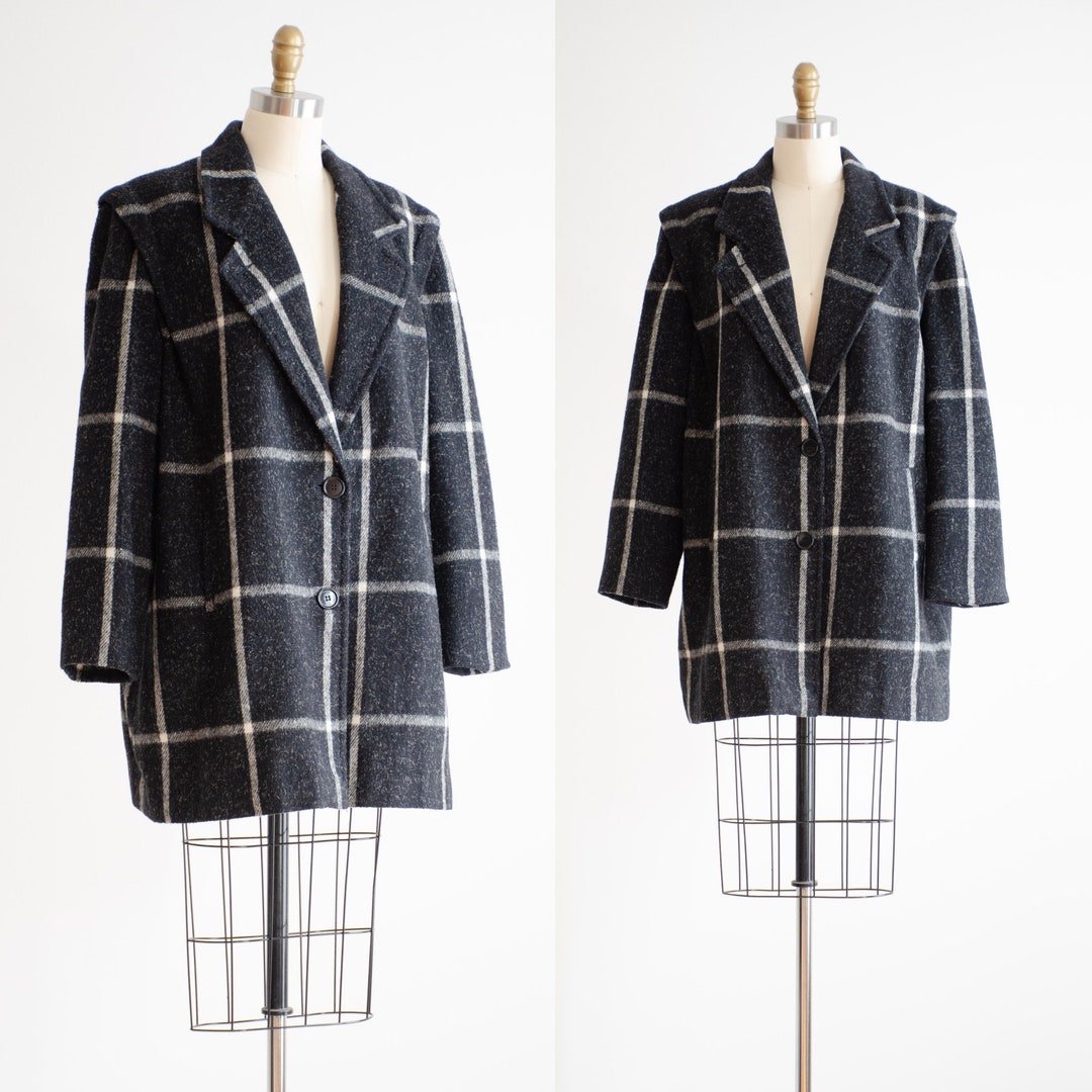 Oversized Plaid Button Down Long Coat Gray Mix – Knock Knock