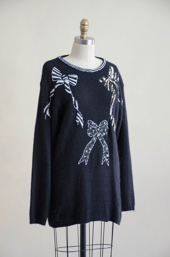 black fuzzy vintage sweater | beaded silk angora … - image 7
