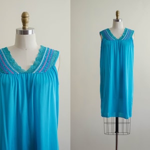 neon blue nightgown | embroidered nightgown