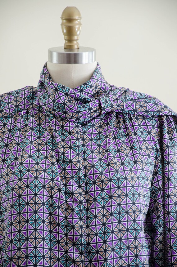 80s ascot blouse | vintage purple green orange st… - image 4