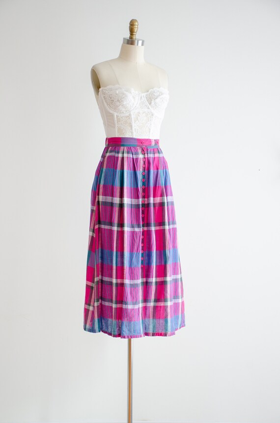 hot pink midi skirt | 80s vintage pink blue white… - image 4