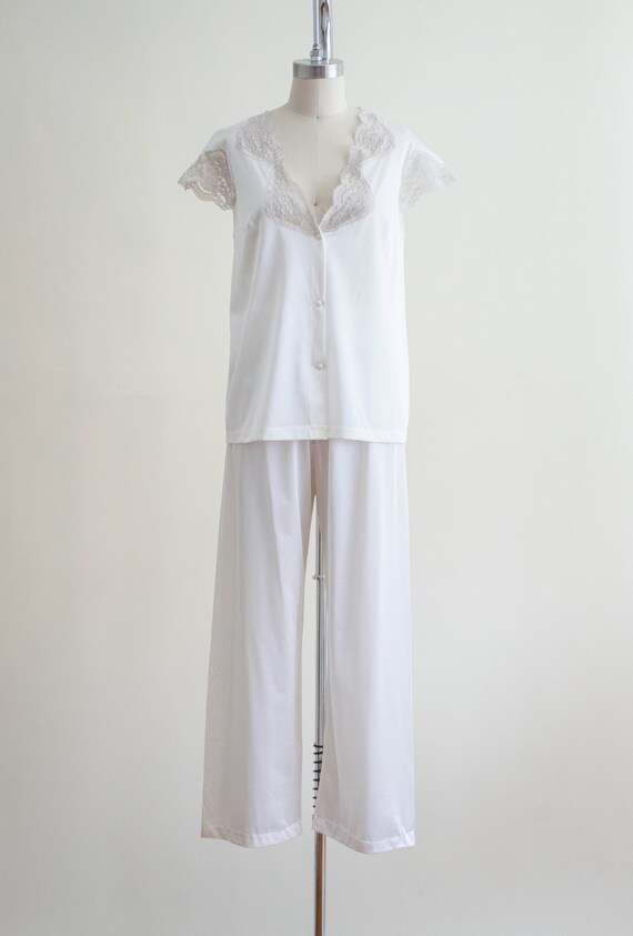 vintage nylon lace pajamas | 60s white pajama set… - image 4