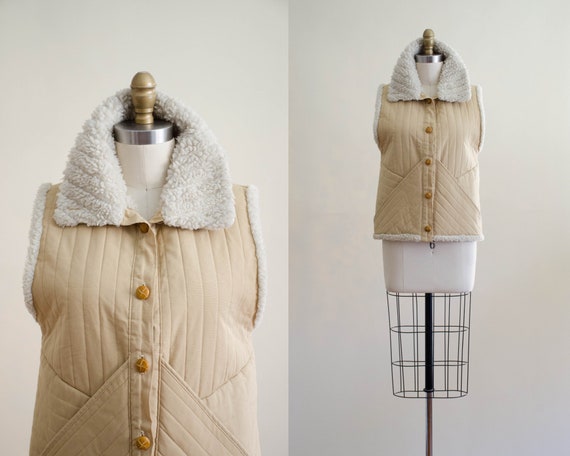 1970s shearling vest | tan quilted vest