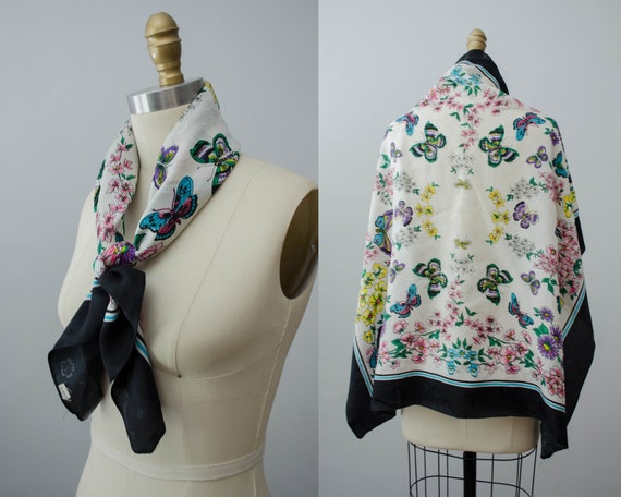 large square scarf | butterfly scarf | floral sca… - image 1