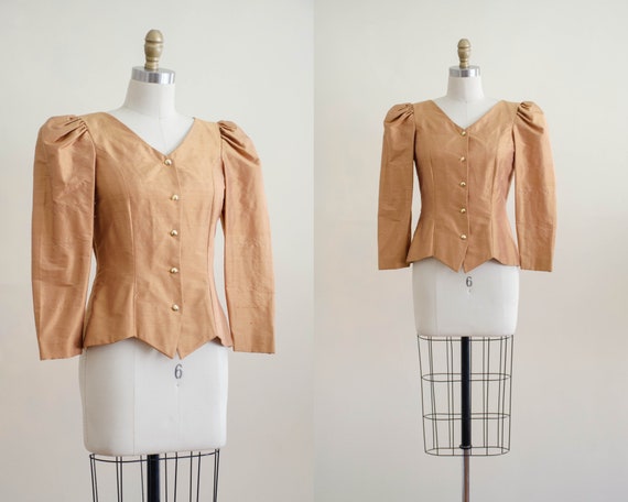 gold puff sleeve jacket | gold blouse