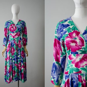 floral midi dress | 1980s dress | long sleeve dress