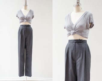 high waisted pants | 80s 90s vintage Pendleton gray wool dark academia pleated straight leg trousers