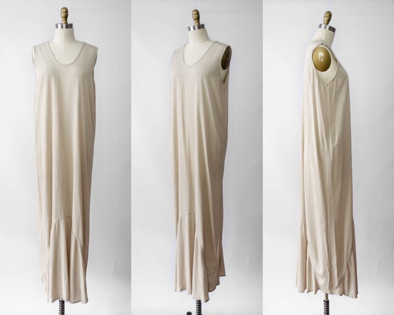 vintage flax dress | flax maxi dress | tan maxi dr