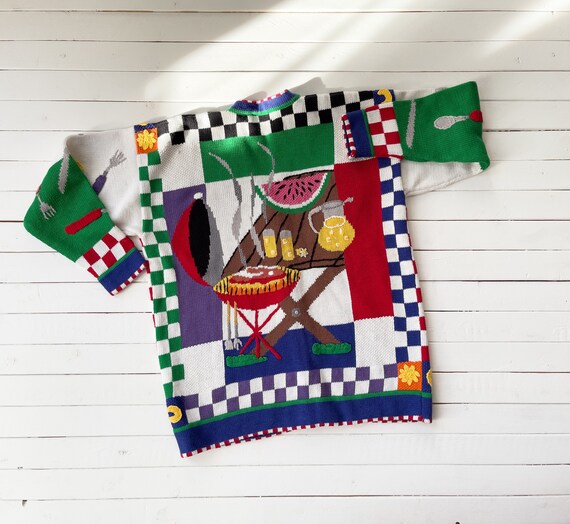 Berek sweater 80s 90s vintage barbecue picnic foo… - image 1