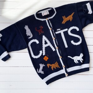 embroidered cat sweater 90s vintage Cotton Salsa navy blue cardigan image 2