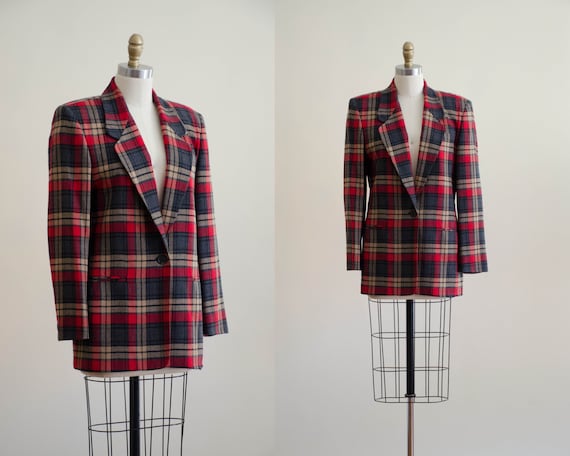 red plaid jacket | plaid wool blazer