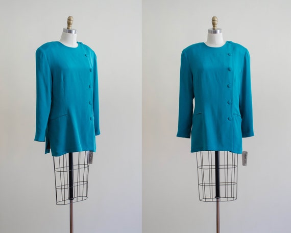 teal silk jacket | silk blazer