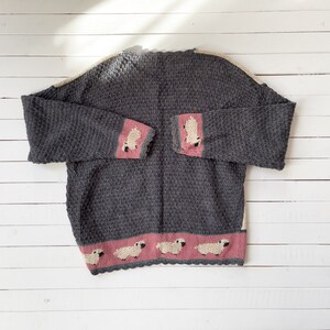 cute cottagecore sweater 90s vintage cream pink gray sheep farm knit cardigan image 5