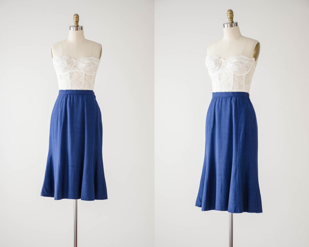 Women's Navy Blue Raw Silk Skirt (Design 0617) main image 0