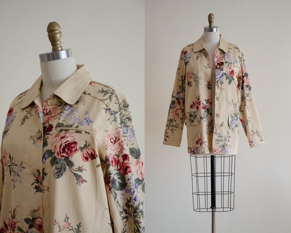 floral canvas chore coat | romantic floral coat