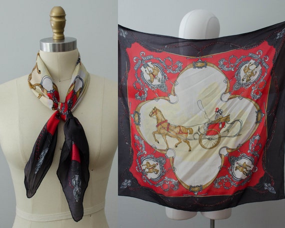 equestrian scarf | square silk scarf | vintage nov