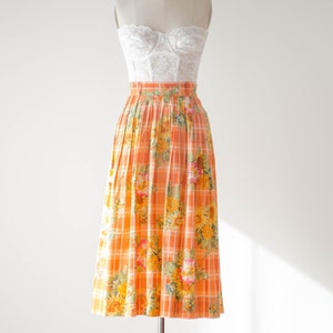 cute cottagecore skirt 80s 90s vintage orange yellow white sunflower plaid cotton midi skirt image 4