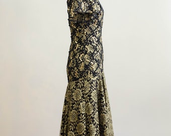 1980s Dress | Gold and Black Lace Dress | Flamenco Dress - Etsy