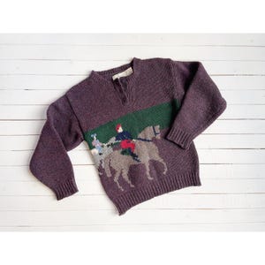 Eagles Eye sweater horse rider equestrian purple wool hand knit sweater