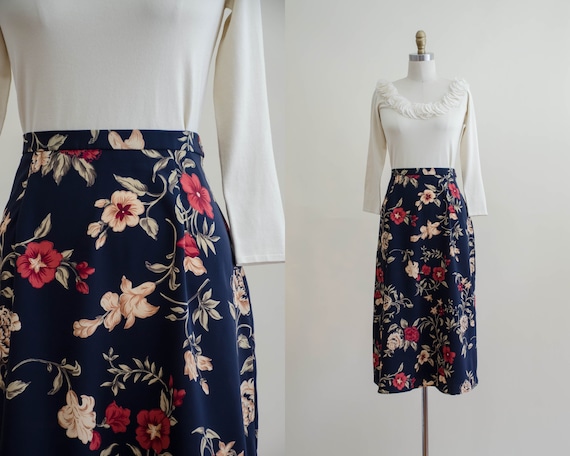 navy floral skirt | floral midi skirt