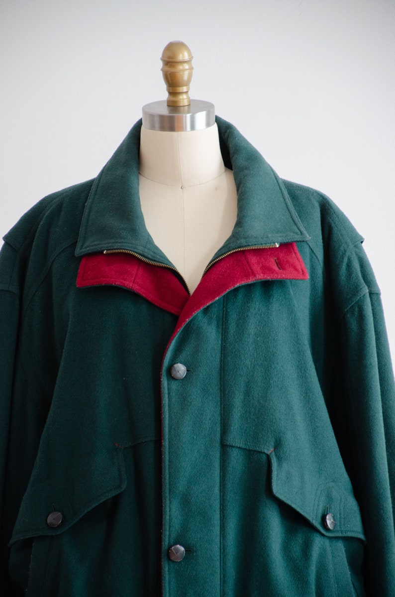 green wool jacket 90s vintage dark forest green men's wool coat image 2