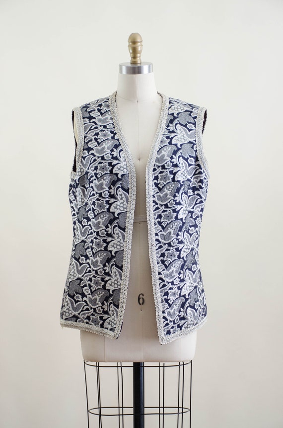 navy silver embroidered vest | 60s 70s vintage sh… - image 5