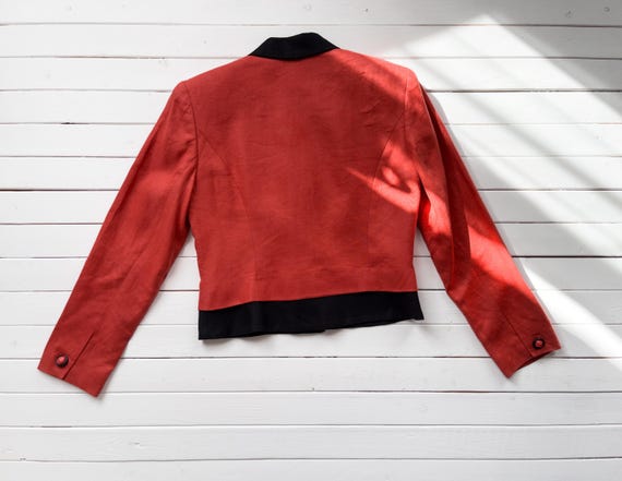 Orange Linen Jacket 80s 90s Vintage Cropped Linen Blazer