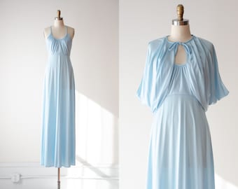 pastel blue maxi dress | 70s vintage sky blue halter dress bolero boho floor length dress gown