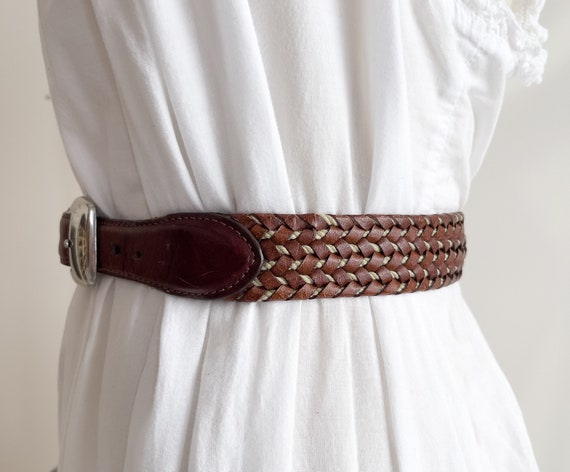 Brighton Brown Carved Leather Waist Belt - Women Accessories Vintage Brighton Brown Leather and Silver Tone Metal  main image 4
