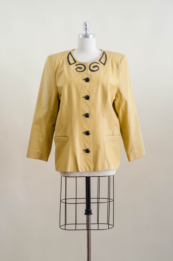 yellow leather jacket | 80s 90s plus size vintage… - image 3