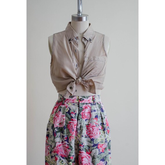 high waisted shorts GAP vtg blue pink floral cott… - image 2