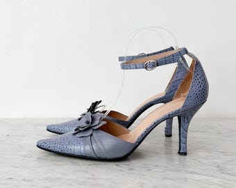 Franco Sarto y2k Floral D'Orsay Pumps 8.5M Blue Ankle Strap Pointed Toe Heels