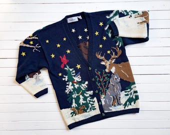 Belle Pointe vtg Christmas cottagecore deer bear fox winter cardigan