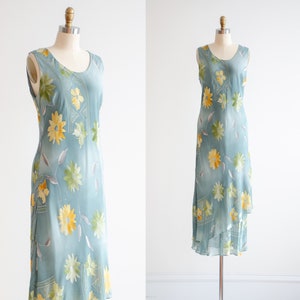 silk maxi dress 90s y2k vintage blue floral bias cut dress
