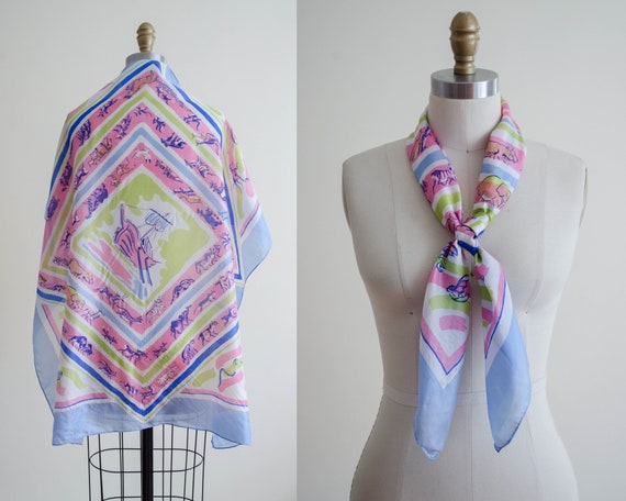 rare 1940s novelty print silk scarf | Noah's Ark … - image 1