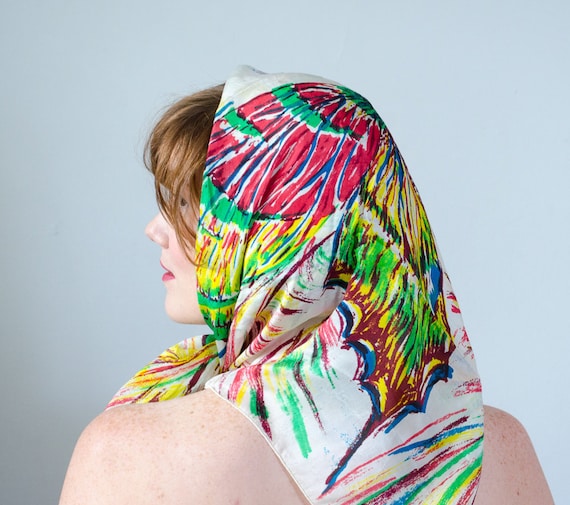 1940s vintage scarf / rainbow silk butterfly scarf - image 5