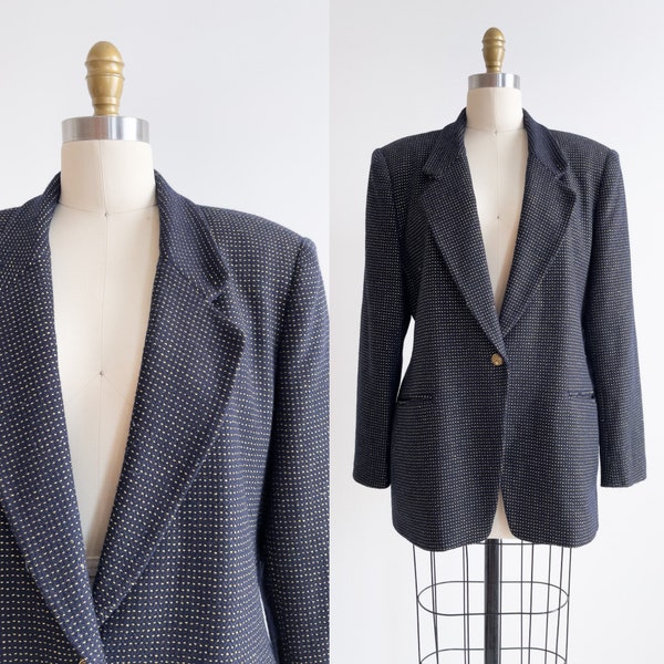 veste en laine marine années 90 vintage Jones New York blazer bleu or