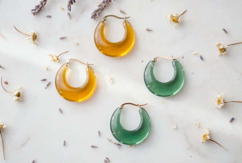 acrylic hoop earrings, large colorful hoop earrings, mustard yellow forest green big transparent clear statement hoop earrings image 3