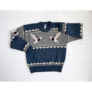 vtg Woolrich mallard duck bird blue gray wool men&#39;s sweater M