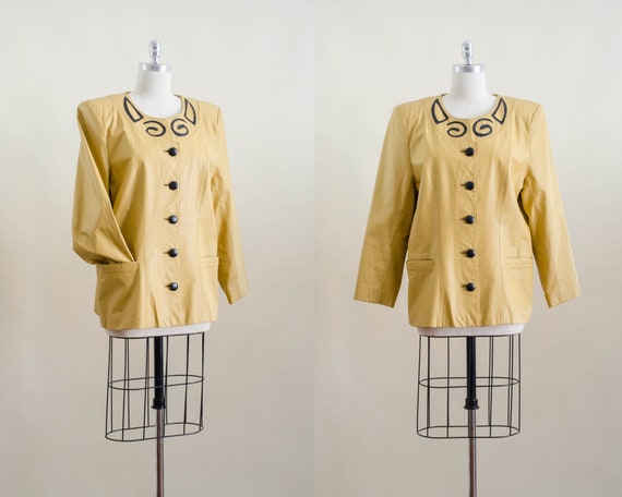 yellow leather jacket | 80s 90s plus size vintage… - image 1