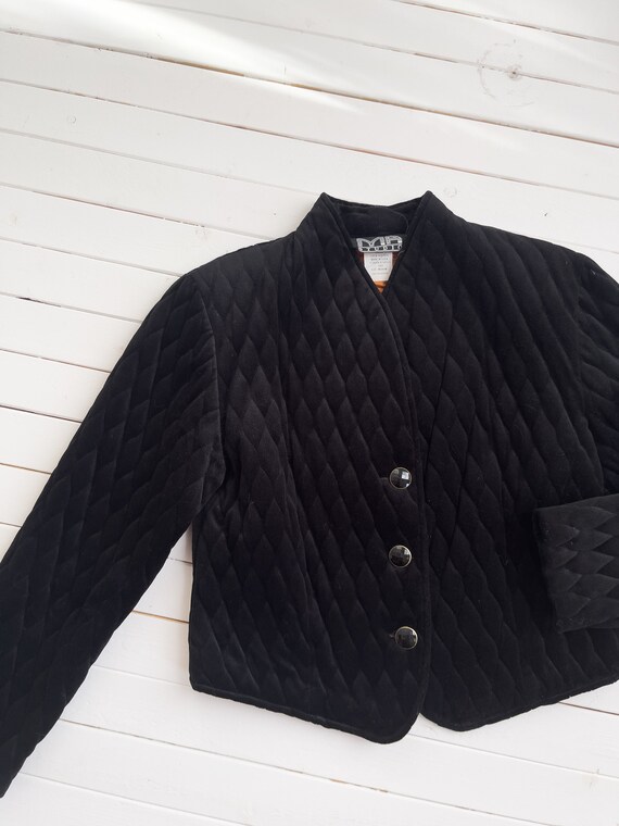 black velvet jacket 80s vintage quilted short cro… - image 2