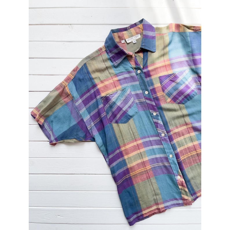 blau kariertes Hemd 90er Vintage Stuart Lang Baumwollbluse Bild 3