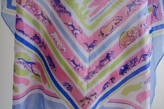 rare 1940s novelty print silk scarf | Noah's Ark … - image 5