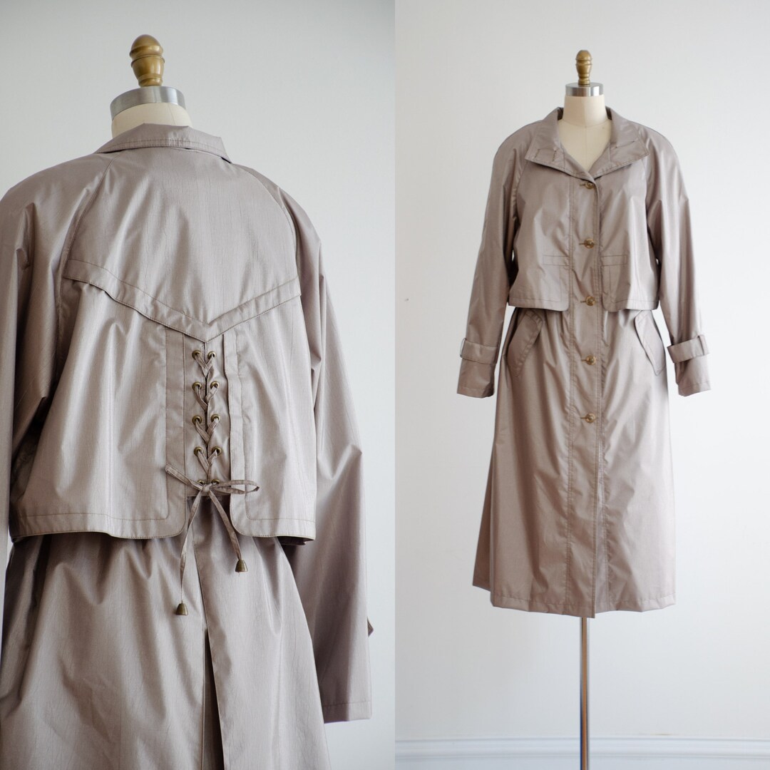 Brown Trench Coat 80s Vintage British Mist Mushroom Gray Greige Taupe ...