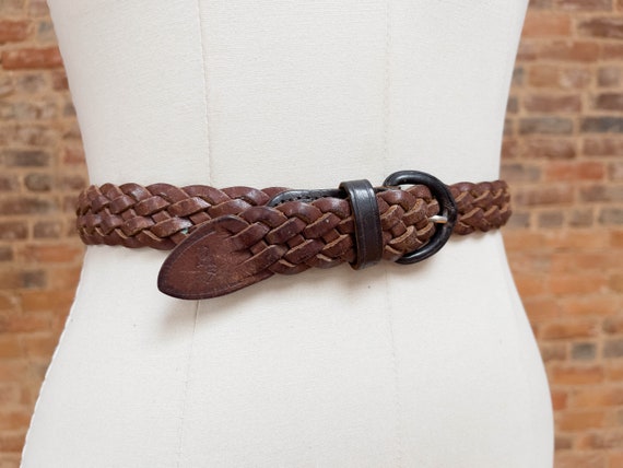 brown braided leather belt | 90s plus size vintag… - image 3