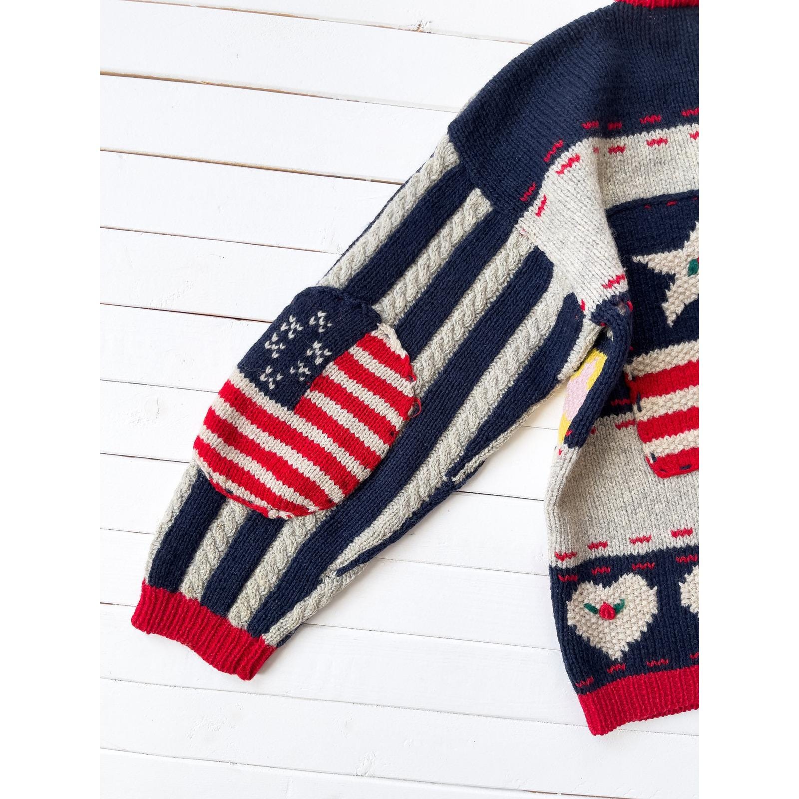 Eagles Eye Vtg Americana Flag Pie Baseball Wool Cardigan Sweater 