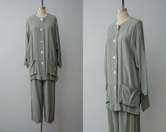 green pant set | lightweight pant set