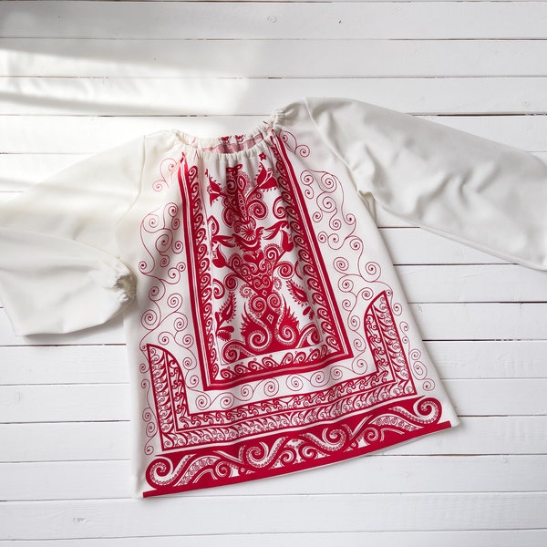 white peasant blouse | 70s vintage white red boho bohemian long sleeve shirt