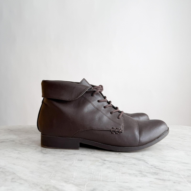 Vintage Style Tan Lace Up Goose Feather Ankle Boots