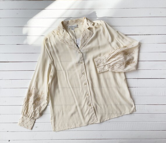 cream silk blouse 80s 90s Diane Von Furstenburg d… - image 5